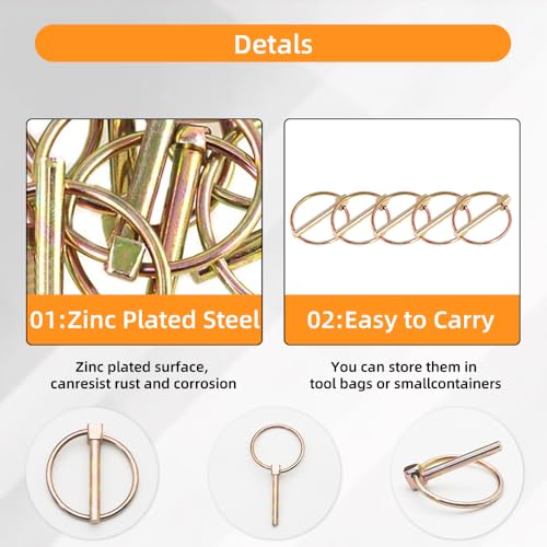 15Pcs 3/16” x 1-7/16” Heavy Duty Lynch Pin with Ring, Round Linch Pins Lock Pin Clips for Farm Tractors, Trucks, Trailers, Mowers (3/16”x 1-7/16”) - size: 3/16“x 1-7/16”