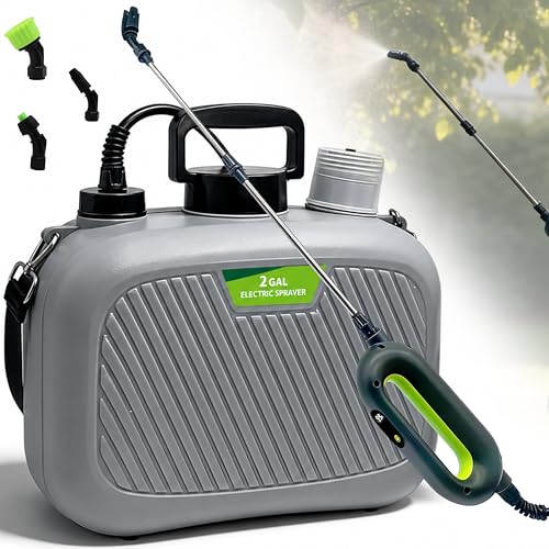 2 Gallon Battery Powered Sprayer, Covers 4,500 Sq Ft per Tank – Electric Sprayer with 3 Interchangeable Nozzles, Handle with Digital Battery Display, for Lawn, Garden & Outdoor Cleaning – Gray - size: 2GAL