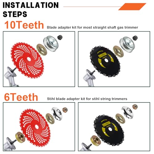 9" x36T/9 x20T/10 x80T/10 x3T Carbide Tip Weed Eater Blades with Adapter