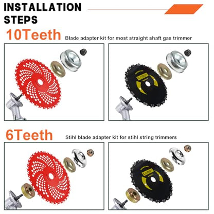 9" x36T/9 x20T/10 x80T/10 x3T Carbide Tip Weed Eater Blades with Adapter