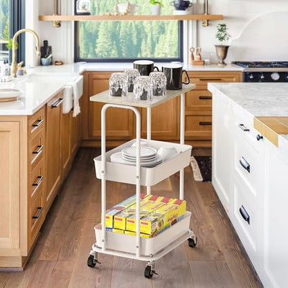 Simple Houseware 2-Tier Rolling Utility Cart Wood Top/Lockable Wheel, Maple - color: Maple