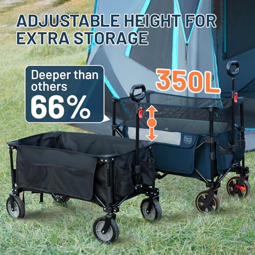 Timber Ridge 350L Extra Large Collapsible Folding Wagon Carts with Brake - color: Blue, size: 350L
