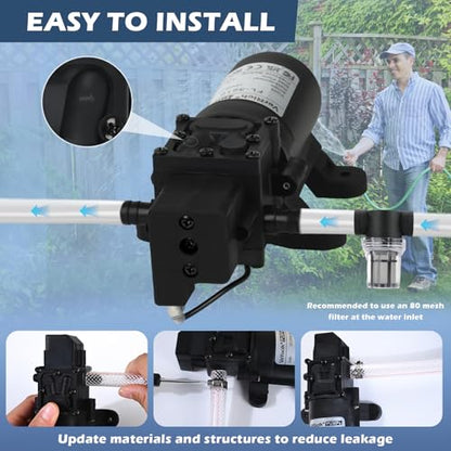 VerRich DC 12V Water Pump 116PSI 8 Bar Diaphragm Pump with Pressure Switch 4L/Min 1GPM High Pressure Pump 3/8" 10mm Connector with 2 Adjustable Hose Clamp for Water taps,Motorhome,Caravan - style: Diaphragm
