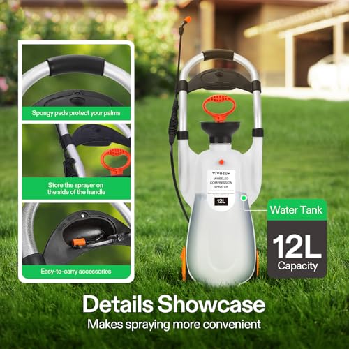 VIVOSUN 3.2 Gallon Lawn and Garden Wheeled Pump Compression Sprayer - size: 1.35 Gallon/5L