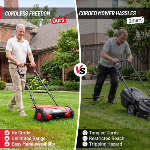 Walensee 16" Cordless Electric Reel Lawn Mower - Battery Powered Push Mower