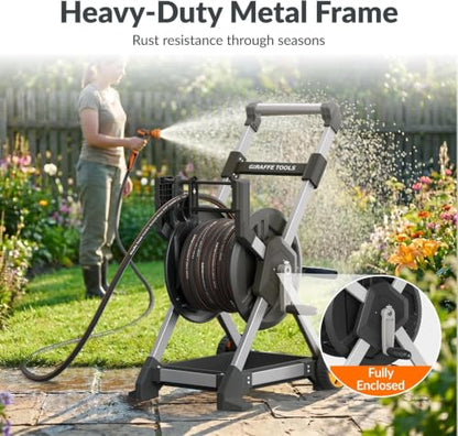 Giraffe Tools Garden Hose Reel Cart,125FT 5/8" Hose Capacity with Wheels