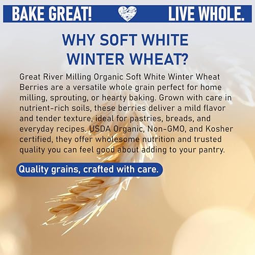 Great River Milling Organic Soft White Wheat Berries, Non-GMO, 25 lb