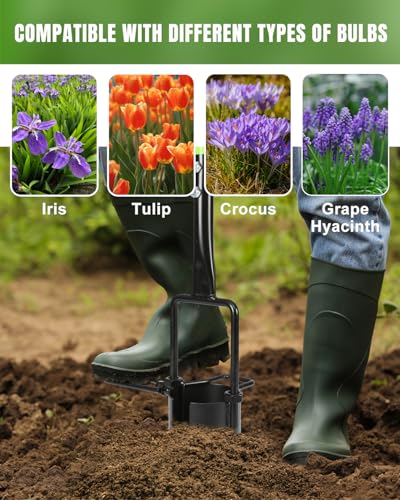 30in Long Handle Bulb Planter Tool, 5 in 1 Lawn Tool with Serrated Base - color: Green