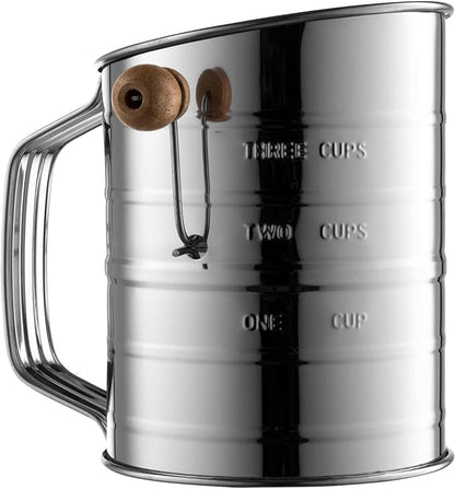 Bellemain Stainless Steel Flour Sifter for Baking with Hand Crank - 3 Cup - size: 3 Cup
