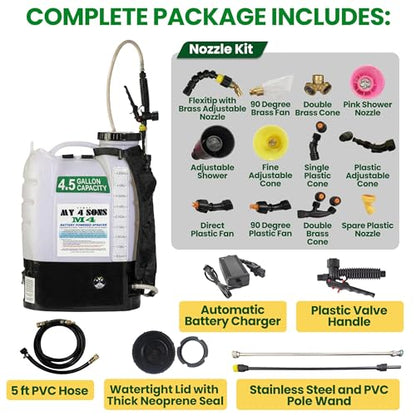 M4 Battery Powered Backpack Sprayer - 20-80 PSI Pump - 4.5 Gallon - size: M4 Basic
