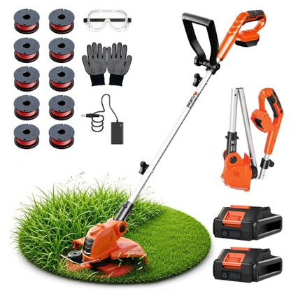 Weed Wacker Eater Electric String Trimmer Battery Powered Lawn Trimmer - color: Orange