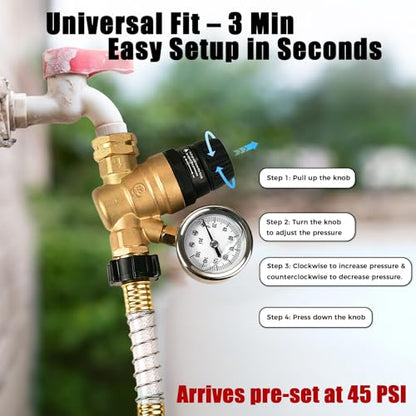 SheeChung RV Water Pressure Regulator, Brass Lead-Free Pressure Regulator