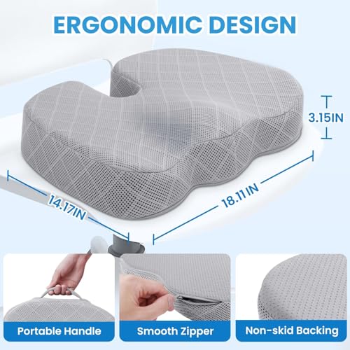 TushGuard Memory Foam Office Chair Seat Cushion - Light Grey, Large - color: Light Grey, size: Large