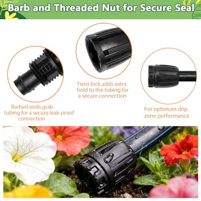 13 Pcs 1/2 Inch Drip Irrigation End Plug Fittings, Drip Line Lock Nut Barbed Plug Connectors For 1/2 Inch Drip Tubing (0.60"-0.65" OD) Garden Irrigation System Anti-drop Connection Parts - size: 1/2 inch Plug