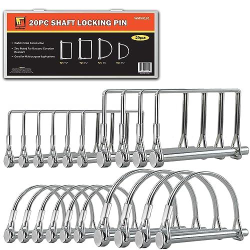 Wellmax 20 Pcs Trailer Hitch Pins, 1/4" 5/16" 3/8" Zinc-Plated Locking Pin - color: Silver