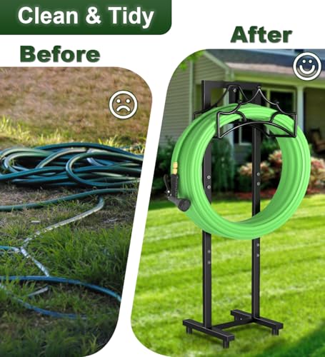 Garbuildman Garden Hose Holder with 4 Spikes, Freestanding Metal Hose Stand for Outdoor Garden, Detachable Hose Storage Rack for Lawn & Yard, Crown Black - size: 4-Spike Crown