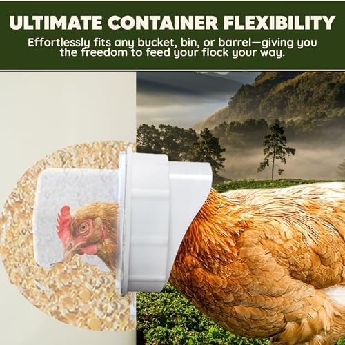 Poultry Pro DIY Chicken Feeder Port Kit - 5 Ports, Weatherproof Seals, Bushings & Hole Saw, PVC Gravity Feeder, Use for Buckets, Barrels, Bins & Troughs, No Waste Chicken Feeders (Bucket NOT Included) - style: Original Feeder 5 Pack