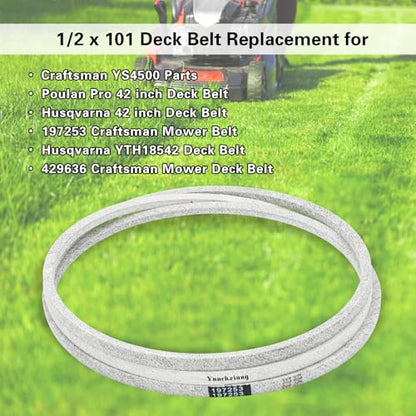 429636 Deck Belt Kevlar for 197253 Craftsman Mower Belt YS4500, Husqvarna YTH18542 Riding Mower with 42'' Deck, Replaces 532429636, 598559101, 592855001 - Aramid Cord, 1/2'' x 101'' - size: 1/2" x 101"