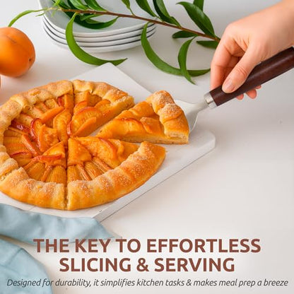 DUGATO Pie Server Spatula, Serrated Stainless Steel with Wood Handle