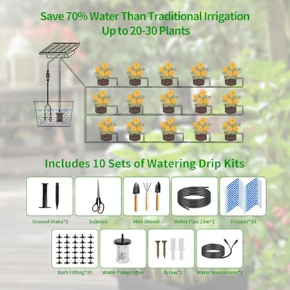 82FT Solar Drip Irrigation System Kit, Auto Watering for 30 Pots - size: 82FT Irrigation System-30 Pot