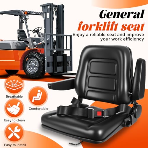 Universal Forklift Seat,Fold Down Tractor Seat with Adjustable Angle Back,Forklift Seat with Retractable Safety Belt,for Tractor,Skid Loader,Excavator,Dozer,Backhoe