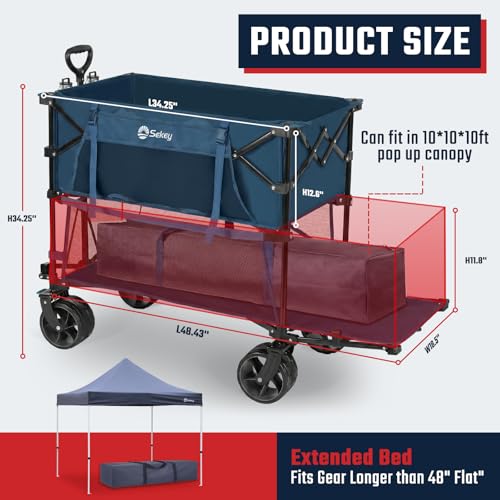 Sekey 400L Double-Decker Wagon, 500 lb Capacity, 50 in Extender - color: Amber Blue