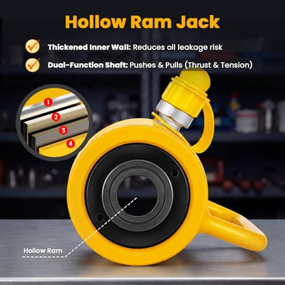 NEWTRY 20T Hydraulic Hollow Jack Cylinder, 2" Stroke Porta Power Ram