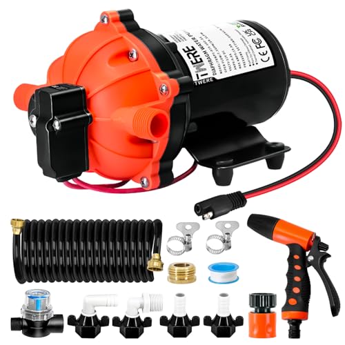 7.5 GPM 80 PSI Washdown Deck Wash Pump Kit, 12V Marine Washdown Pump Kit with Strainer and Pressure Switch for RV,Boat,Sprayer,Travel Trailers,and Yacht -Freshwater Saltwater - color: Orange