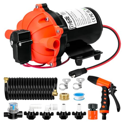7.5 GPM 80 PSI Washdown Deck Wash Pump Kit, 12V Marine Washdown Pump Kit with Strainer and Pressure Switch for RV,Boat,Sprayer,Travel Trailers,and Yacht -Freshwater Saltwater - color: Orange