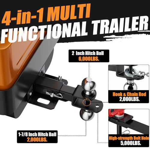 Upgraded 4-in-1 ATV/UTV Trailer Hitch with 1-1/4-Inch Receiver Tube, Multi-Purpose Tow Adapter, 1-7/8-Inch & 2-Inch Dual Ball Mount, MAX 6,000 LB GTW, Matte Black - size: 1-1/4-Inch Trailer Hitch
