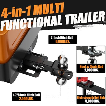 Upgraded 4-in-1 ATV/UTV Trailer Hitch with 1-1/4-Inch Receiver Tube, Multi-Purpose Tow Adapter, 1-7/8-Inch & 2-Inch Dual Ball Mount, MAX 6,000 LB GTW, Matte Black - size: 1-1/4-Inch Trailer Hitch