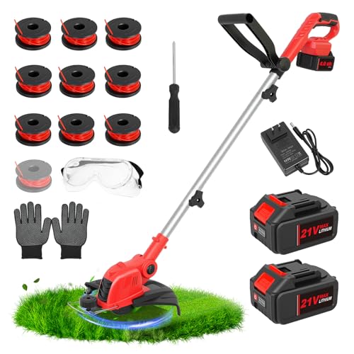 21V Weed Wacker Cordless String Trimmer with 2x4.0Ah Batteries & Charger - color: Scarlet