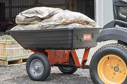 Agri-Fab 45-0533 650 lbs Tow Behind Poly Dump Cart, 10 CU. FT.; Lawn & Garden Cart/Trailer for Lawn Mowers, 16" Pneumatics Tires, Easy to Use Foot Pedal Dumping Lever - style: 650 lb. Poly Tow-Behind Dump Cart