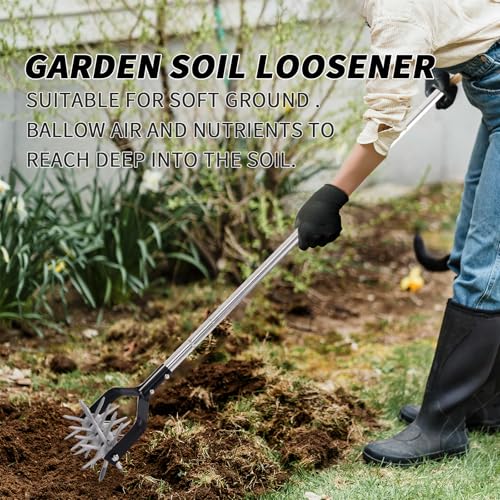 BARAYSTUS Rotary Cultivator Garden Tool, Adjustable Hand Tiller 29.7-57in