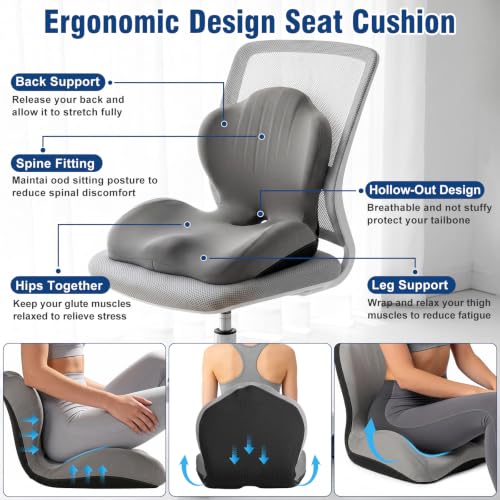Car Seat Cushion Office Chair Cushion with Lumbar Support Pillow - color: Gray