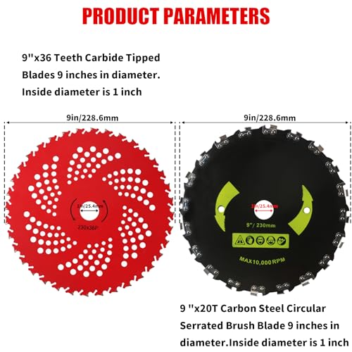 9"x20 Teeth Steel Round Brush Blades Carbon Chainsaw 9"x36T Cutter Weed Eater Blades - Universal Adapter Kit with 3 Round Files Compatible with Brush Cutter, Trimmer, Weed Eater, Stihl, Husqvarna, Ego - size: 2set 9"x20T+9"x36T