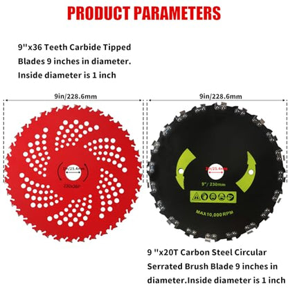 9"x20 Teeth Steel Round Brush Blades Carbon Chainsaw 9"x36T Cutter Weed Eater Blades - Universal Adapter Kit with 3 Round Files Compatible with Brush Cutter, Trimmer, Weed Eater, Stihl, Husqvarna, Ego - size: 2set 9"x20T+9"x36T