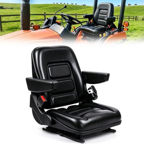 Universal Seat with Micro Switch, Armrest & Safety Belt – Heavy Duty Replacement for Forklift, Tractor, Skid Loader, Telehandler, Backhoe, Excavator, Dozer, Mower
