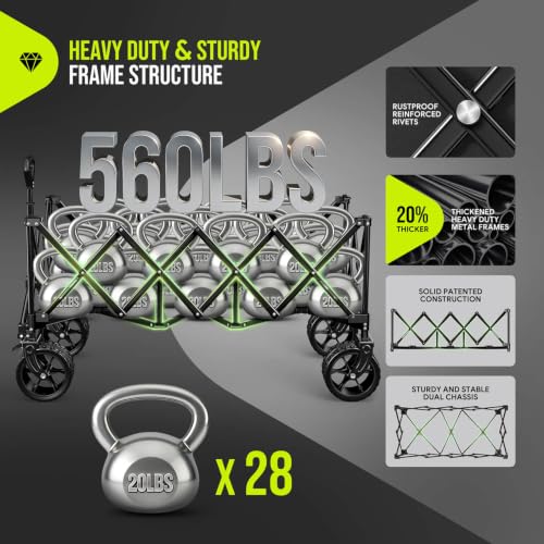 HIKEMOON 48'' Extra Large Collapsible Wagon, Big Wheels, 300L Turquoise - color: Turquoise