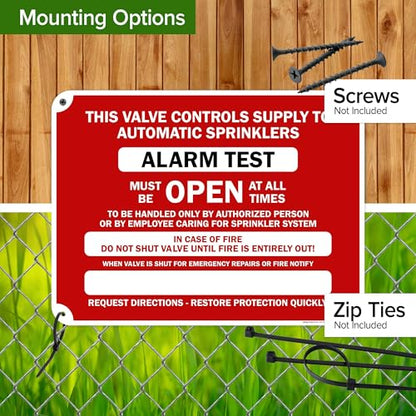 This Valve Controls Supply To Automatic Sprinklers Alarm Test Sign, 18x24 Inches, 55 mil thick HDPS (high density polystyrene), Made in USA by My Sign Center - size: 18x24 Polystyrene