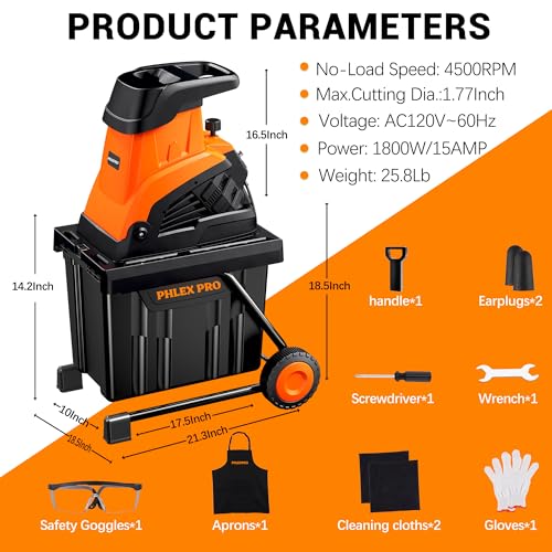 Wood Chipper Shredder, 15-Amp 1.8" Cutting Diameter - color: Orange