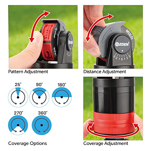Eden 94152 PRO Heavy Weight Telescoping Tripod (5.37 lbs) Multi-Pattern Turbo Gear Drive Sprinkler, w/Quick Connect Starter Kit, 360 Degree Coverage