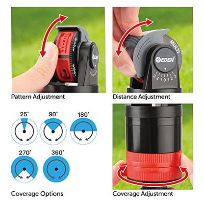 Eden 94152 PRO Heavy Weight Telescoping Tripod (5.37 lbs) Multi-Pattern Turbo Gear Drive Sprinkler, w/Quick Connect Starter Kit, 360 Degree Coverage