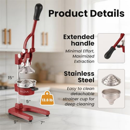 Cast Iron Manual Hand Press Juicer for Citrus & Pomegranate,Deep Red - color: Deep Red