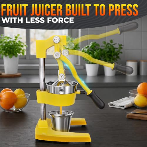 Cast Iron Juicer Hand Press, Heavy-Duty Squeezer (Yellow) - color: Yellow