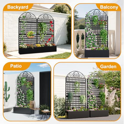 Metal Planter Box with Trellis & Privacy Screen, 79"x40"x11.8", Galvanized - color: Square Grid