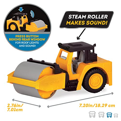Driven by Battat – 7-Inch Steam Roller Toy with Lights & Sounds, Movable Parts, Construction Vehicle for Boys & Girls, Durable Design, Realistic Details, 3+ Years Toy for Kids - style: Steam Roller