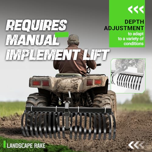 Wutist 48'' ATV/UTV Landscape Rake Implement for Removal of Rock, Grass