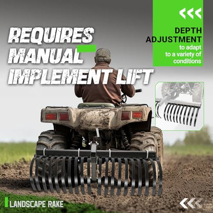 Wutist 48'' ATV/UTV Landscape Rake Implement for Removal of Rock, Grass