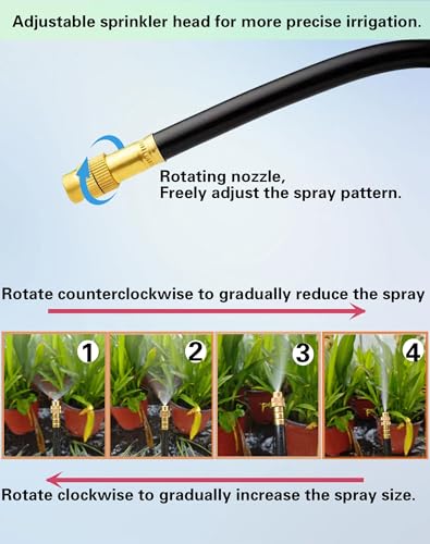 Drip Irrigation System,Automatic Garden Watering System, 360 Degree Adjustable Garden Sprinkler, High Output Mist Spray Nozzle for Potted Plants, Easy Connect & Rotating Head, Customizable Water Flow - size: 50 FT